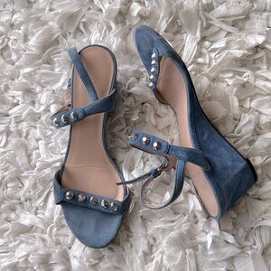 Stuart Weitzman Studded Suede Sandal Wedge Heel
Size 6.5
